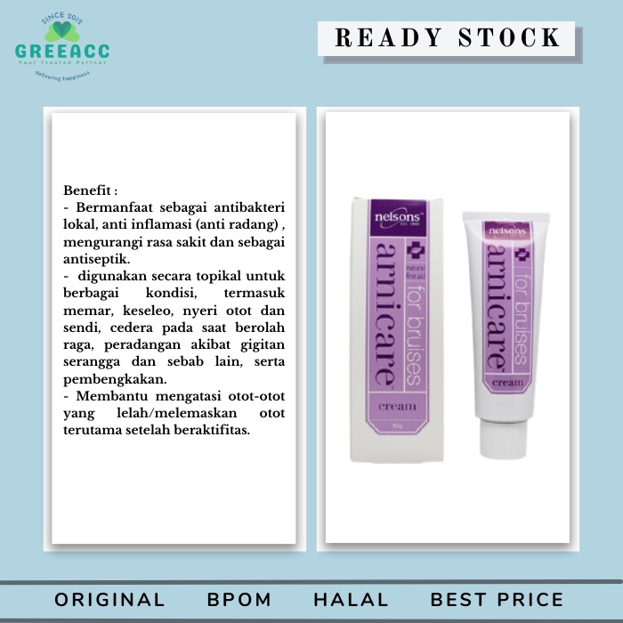 (Original) Nelsons Arnicare Cream 50gr for Bruises 50 gr Krim Memar Lebam BPOM Exp Lama Termurah