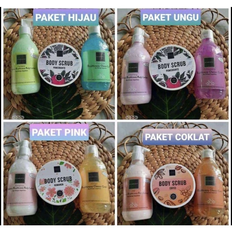 paket bodycare  scarlett whitening 3 varian free gift