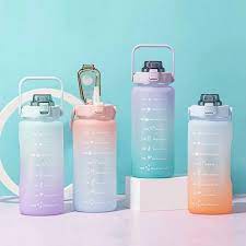 Botol Minum Lucu 2 Liter 2000ML Korea VIRAL Botol Tumbler Motivasi Warna Pelangi