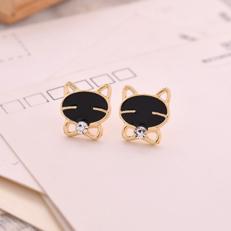 Anting Tusuk Lapis Emas Desain Pita / Kucing / Bunga Hias zircon / Mutiara Untuk Wanita