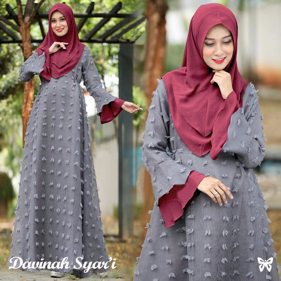 HOPYLOVY - Gamis Wanita Kombinasi Linen Rubiah Layer + Bergo