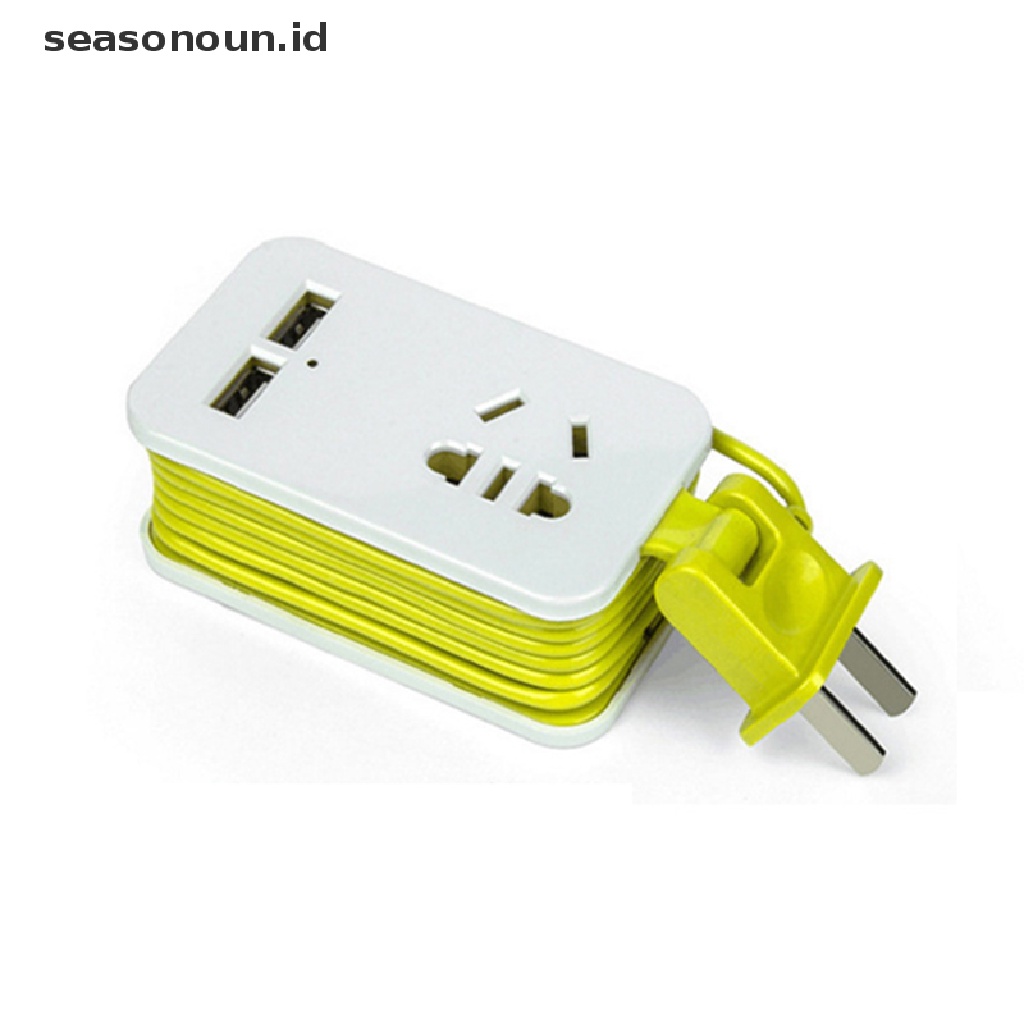 (seasonoun) Kabel Extension Power Strip Portable Panjang 1.5M + 2 Port USB