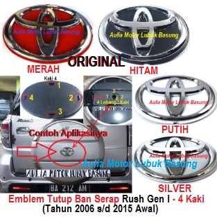 Emblem ORI Logo Tutup Ban Serap Toyota Rush Lama 2006 2007 2008 2009 2010 2011 2012 2013 2014 2015