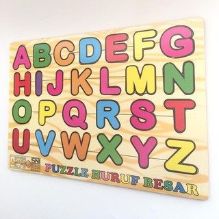 Mainan Edukasi Anak Puzzle Kayu Abjad Alphabet Huruf Besar Kapital ABC