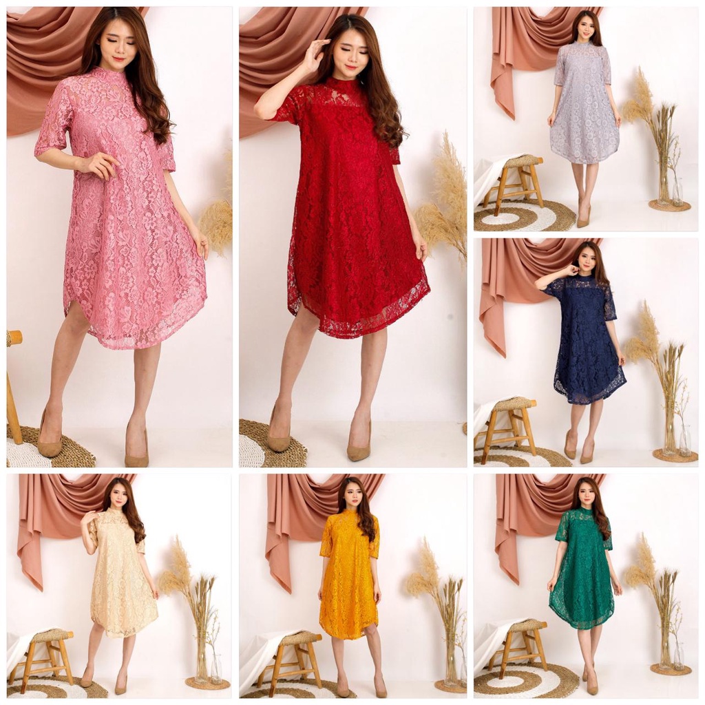 DRESS RIHANA BRUKAT CORNELI TULANG TIMBUL GLITTER DRES BROKAT NATAL PESTA 7 WARNA