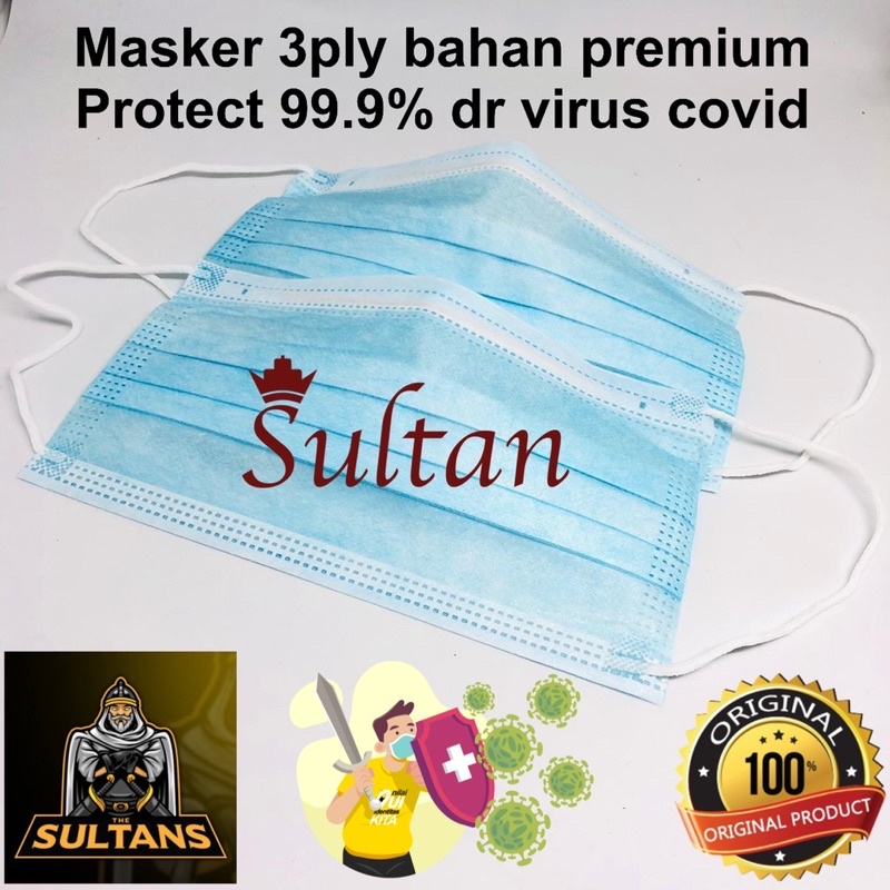 PROMO SULTAN MASKER 3PLY BIRU ORIGINAL ISI 50PCS NONBOX