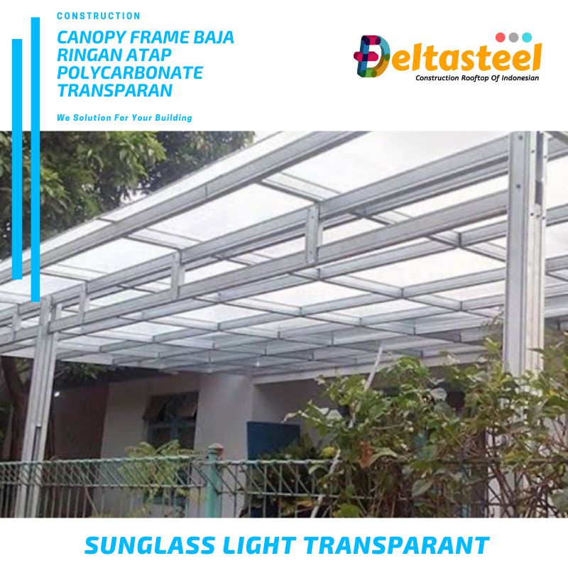 Kanopi polycarbonate transparan frame rangka baja ringan untuk penutup carport teras rumah minimalis murah