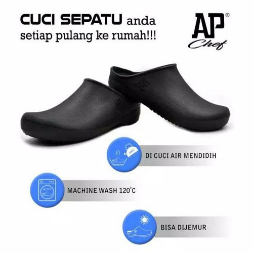 AP CHEF - SEPATU CHEF -  SEPATU DAPUR KARET - AP CHEF 38-45 BLACK &amp; WHITE - AP BOOTS - FANZ STORE