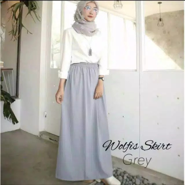 Alny Hijab - Rok Wolfis Premium panjang 100cm tidak nggantung / Rok basic wolfis premium