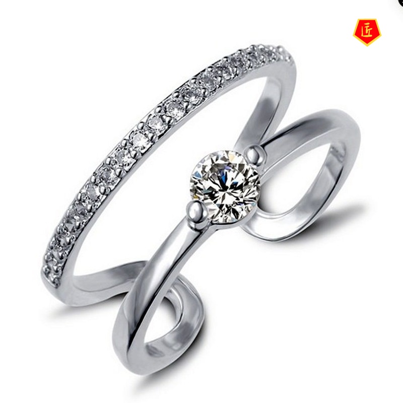 [Ready Stock]Creative Personality Diamond Platinum Double Layer Ring