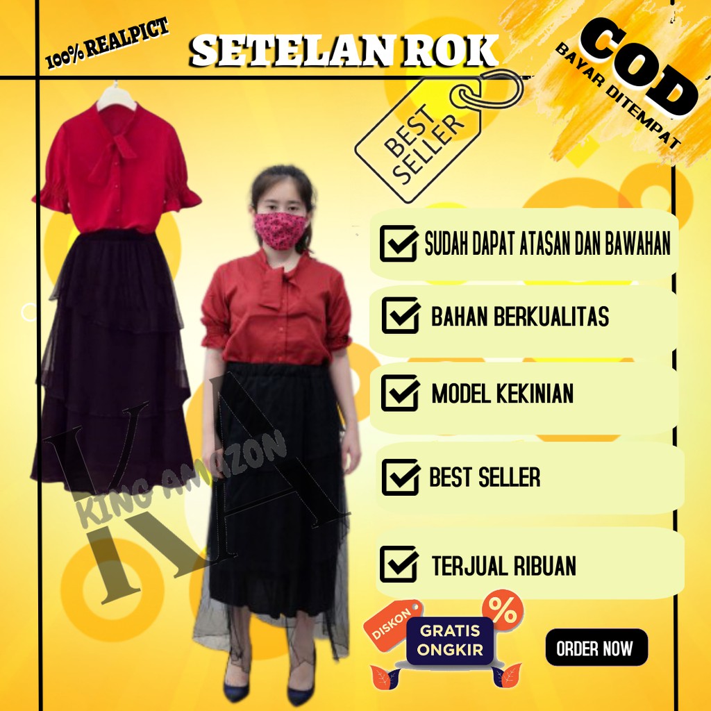Baju Setelan Dress Kondangan Party Korea Korean style Plisket Rok Wanita PARIS