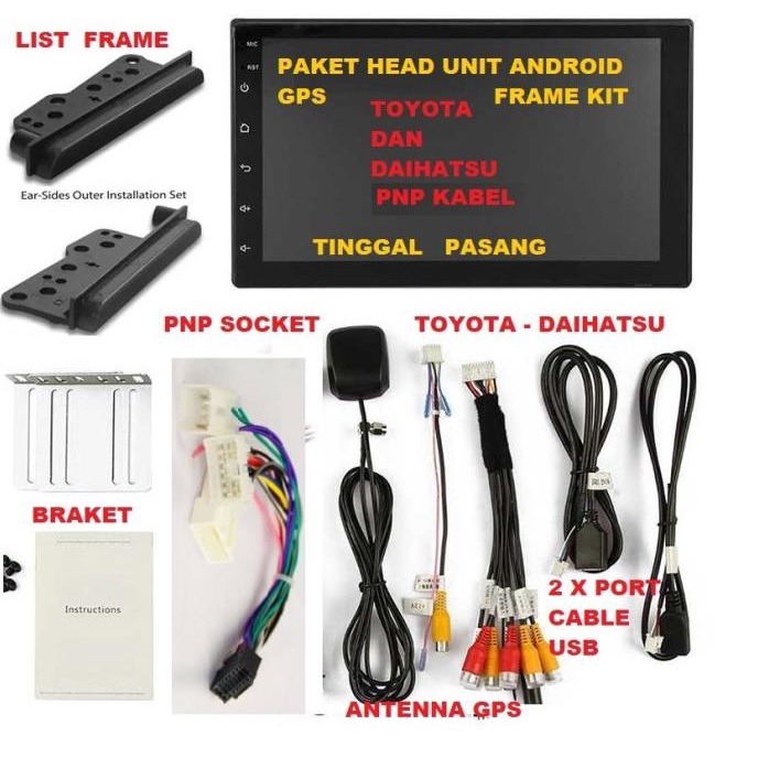 Paket Android GPS Tape Mobil Double din LCD 7 Inch Radio Bluetooth PNP