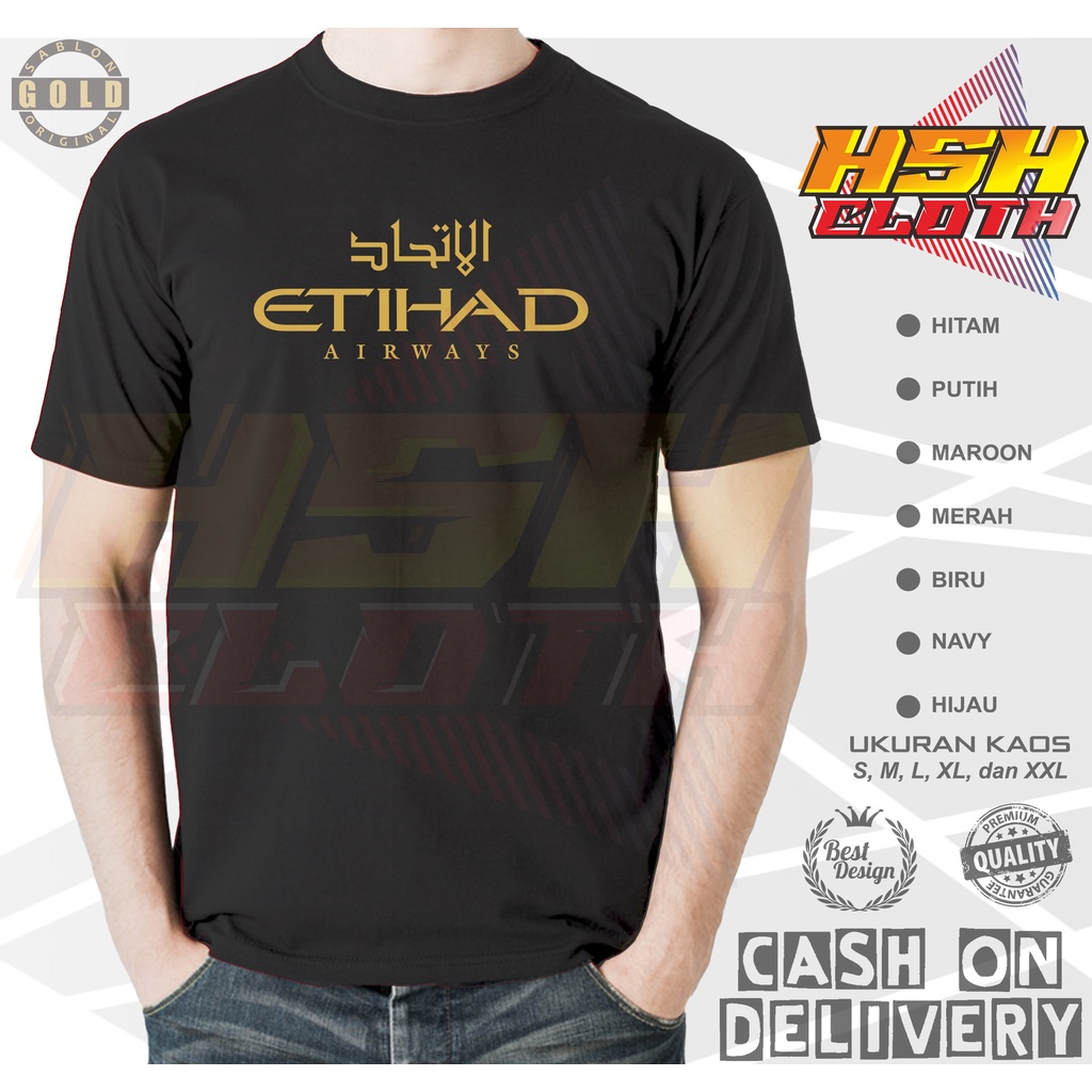 Baju Kaos Distro Etihad Airways Perusahaan Penerbangan Bisa Custom - HSHCloth