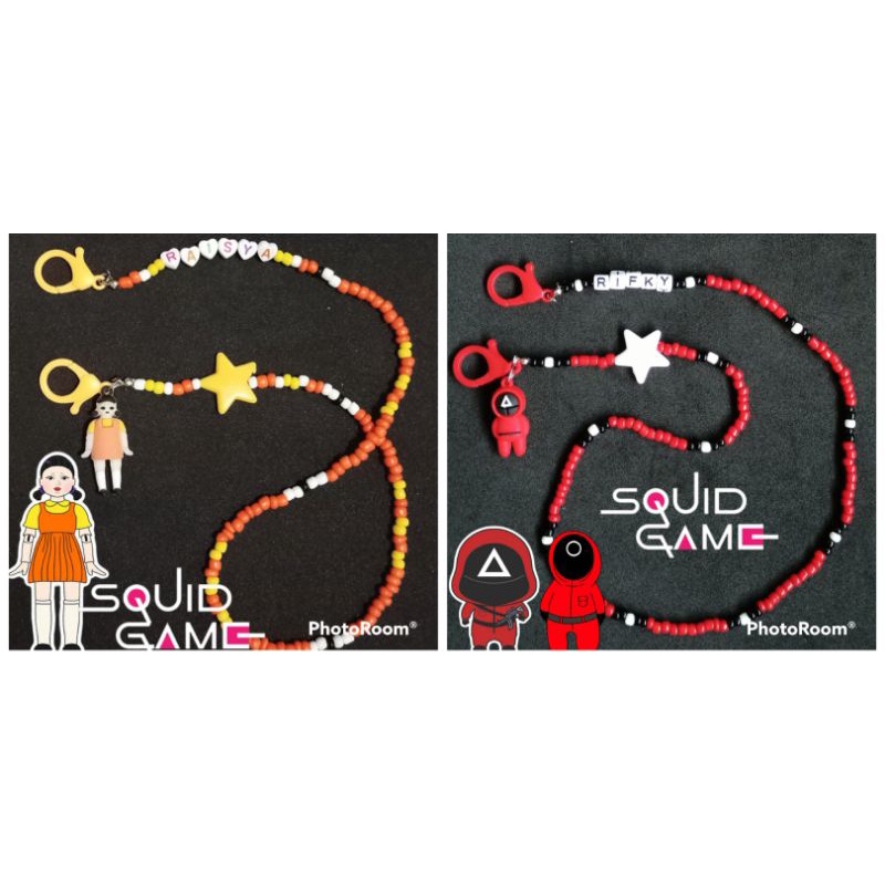 Kalung masker anak tema squid game /strap masker anak ADA bandul/boneka (kecil) bisa request nama