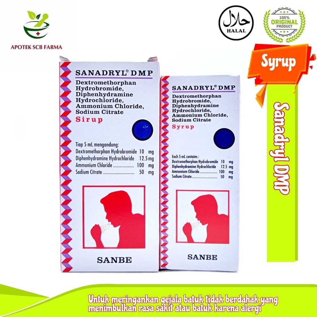 Sanadryl DMP Sirup (Merah) - Meredakan mengobati batuk kering