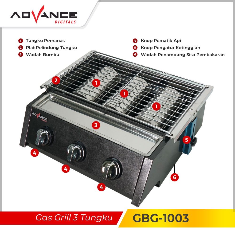 Advance Gas Grill 3 Tungku Kompor Stoves Hobs Gas Regulators GBG1003 Ready Stock