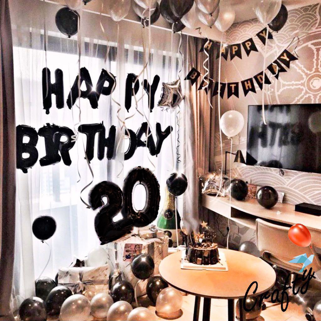 [PAKET] BIRTHDAY Set CHAMPAGNE BLACK SILVER Dekorasi Backdrop Ulangtahun