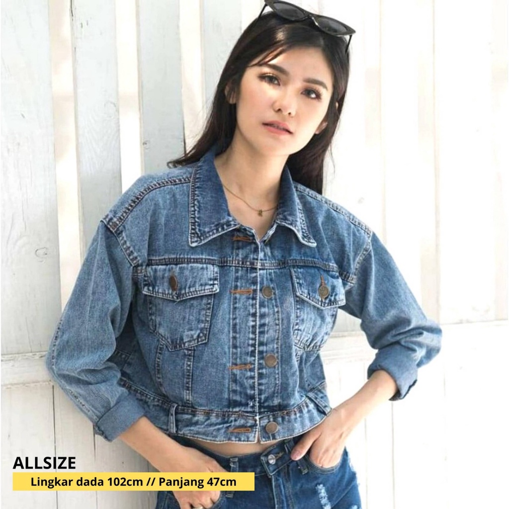 Jaket Jeans Crop Wanita - Jaket Crop Brelet Snow Import - Jaket Crop Wanita Terbaru 2022