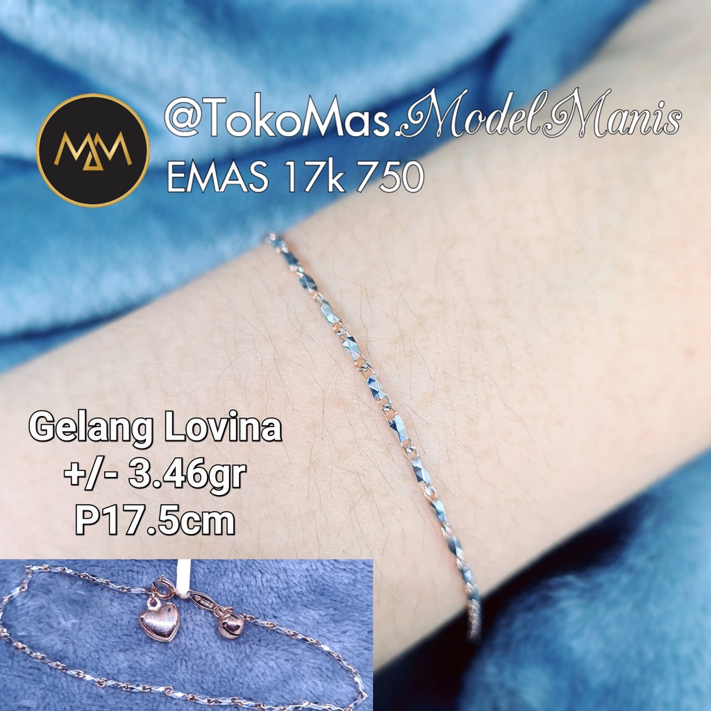 Gelang Lovina 2 warna kombinasi emas putih rosegold 750 kadar 17k