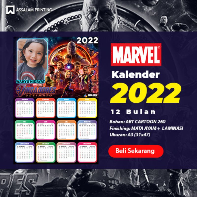 

Kalender Dinding 2022 | Marvel Karakter | Custom