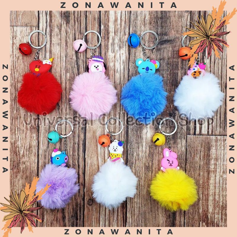 Gantungan Kunci BTS BT21 Bulu Pompom/Gantungan Kpop/Bangtan