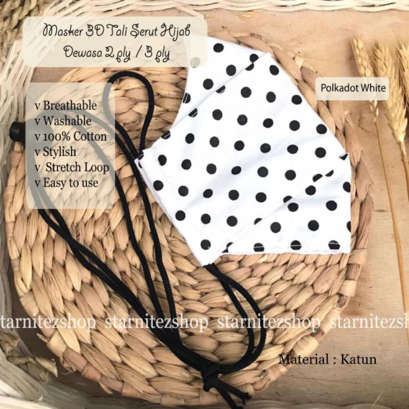MASKER 3D TALI SERUT HIJAB DEWASA 2 PLY/3 PLY