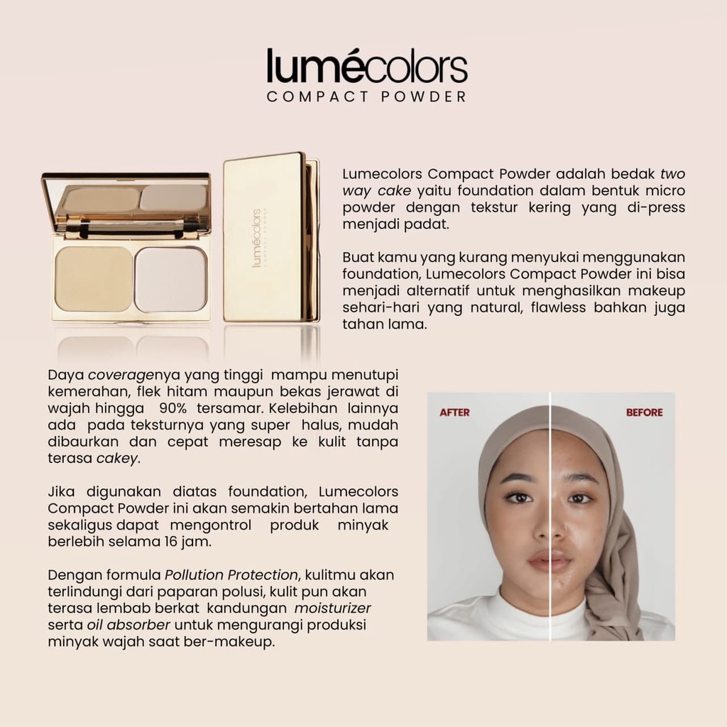 Lumecolors Compact Powder Two Way Cake with Oil Control Bedak Padat Lumecolors Tahan Hingga 16Jam