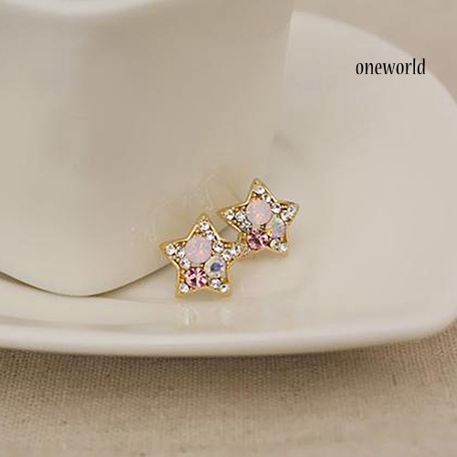 OW@ Fashion Women's Elegant Rhinestone Star Shape Ear Stud Earrings Party Jewelry