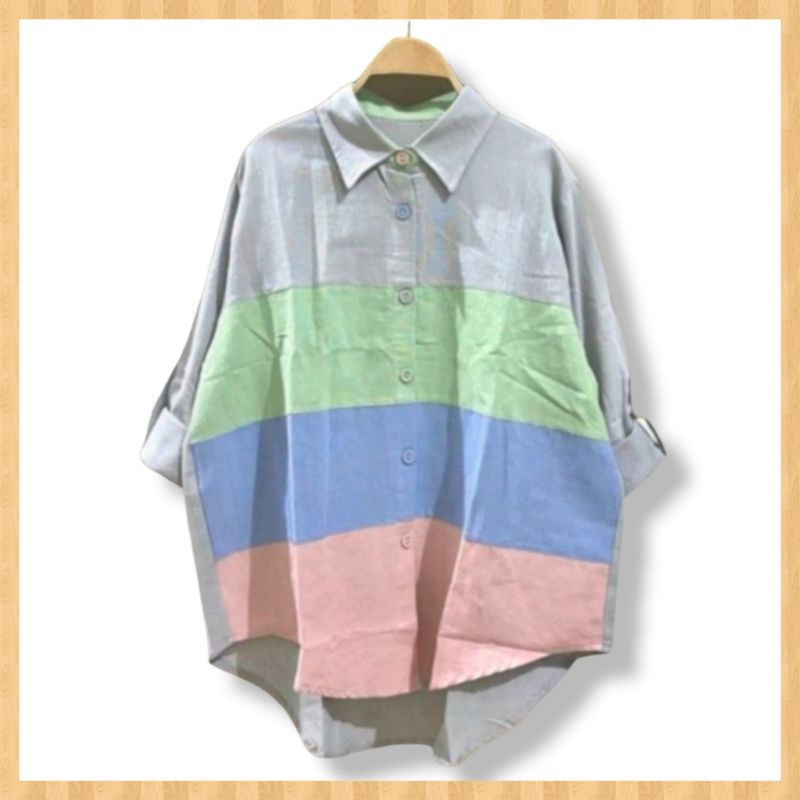 Atasan Blouse Kemeja Wanita Katun Linen Impor Terbaru-Kerah Abu