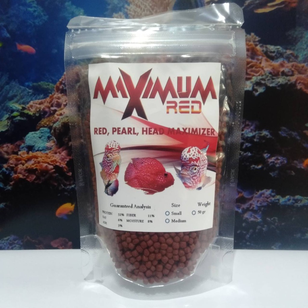 MAXIMUM RED NETTO 50 GR PELET MERAH IKAN LOHAN