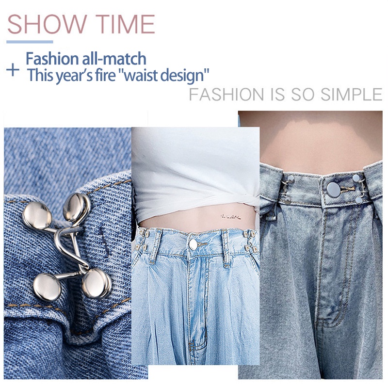 Korea Celana Kancing Jeans Yang Dapat Ditarik Aksesoris Pakaian Kancing Pinggang - PD