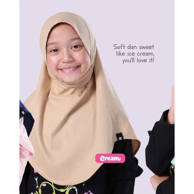 jilbab anak instan basic afrakids warna cream 100% cotton