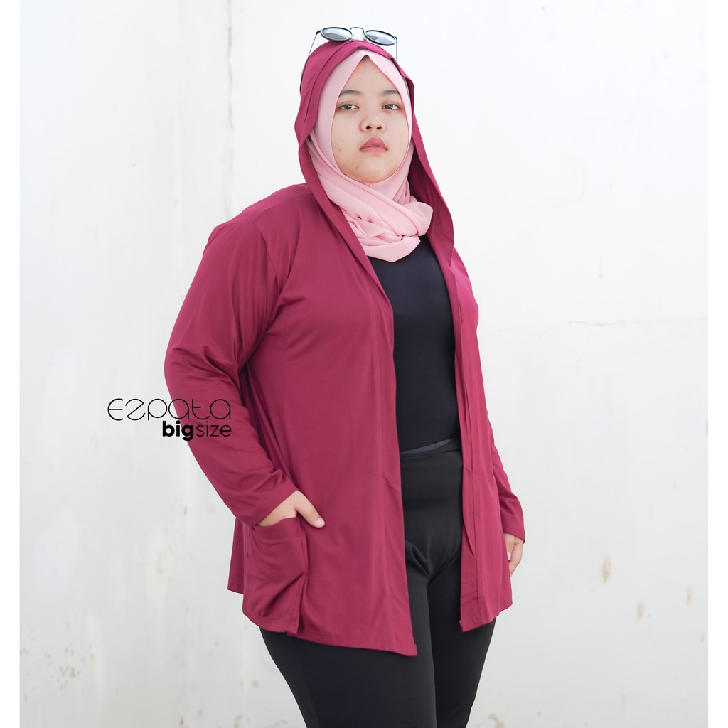 Cardigan Jumbo Wanita XXXXL Cardi Kaos Rayon Kapuchon Penutup Kepala Lengan Panjang