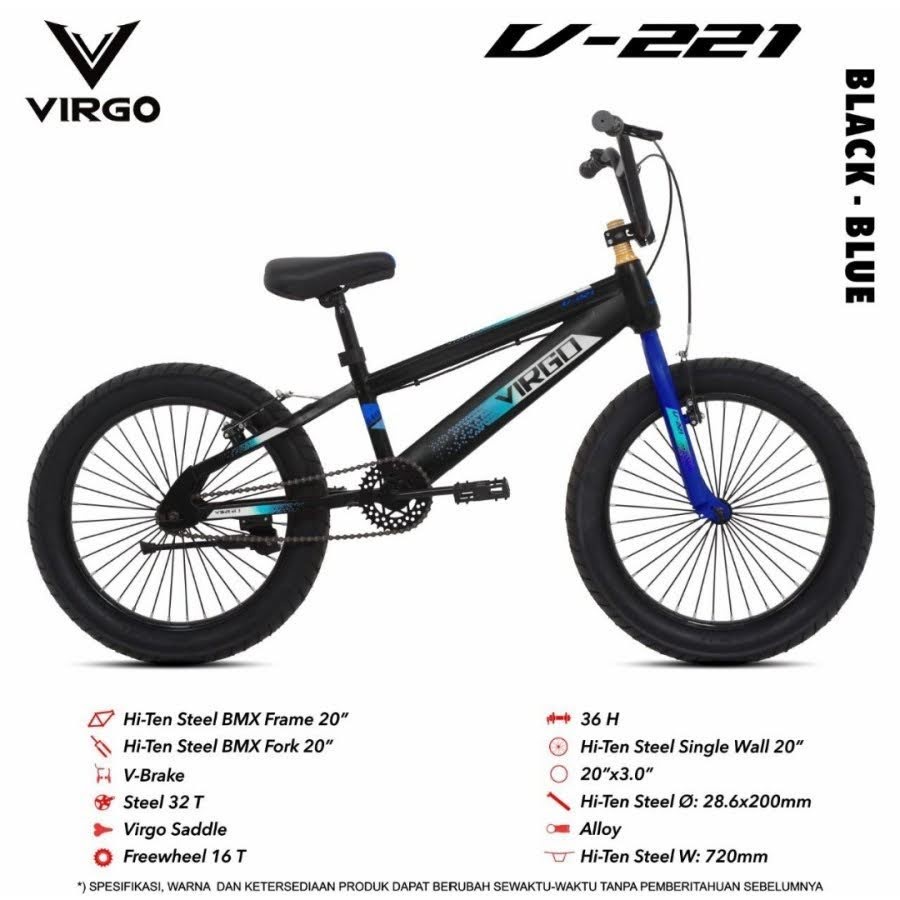⚡PROMO 5.5 Big Sale⚡ Sepeda BMX Virgo V221 20 Inci x 3.0 Inci Hi-Ten Steel Gear Ratio 32/16 V-Brake 