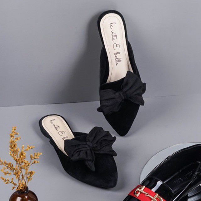 La Vita E Bella Bonnie Sepatu Selop Wanita dengan Pita [LV 512] – Black
