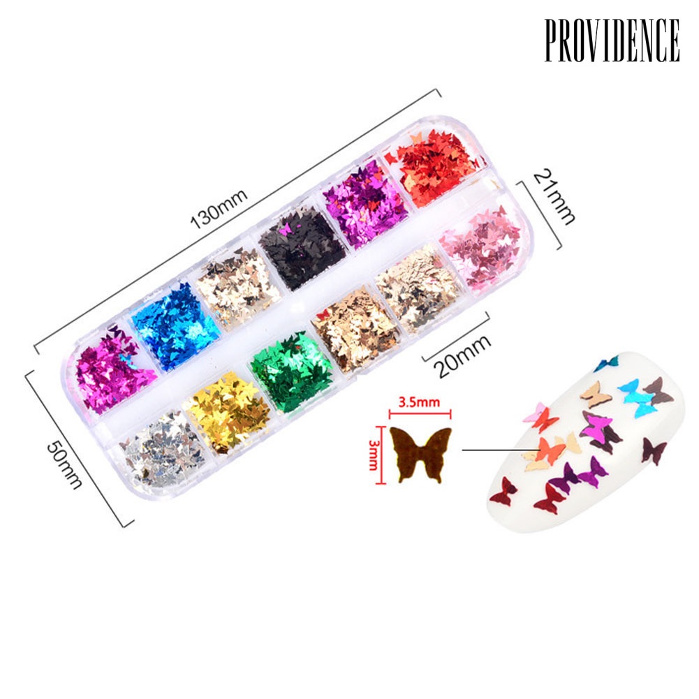 Providence 12 Grids Mirror Glitter Aluminum Foil Butterfly Nail Art Sequins Manicure Decor