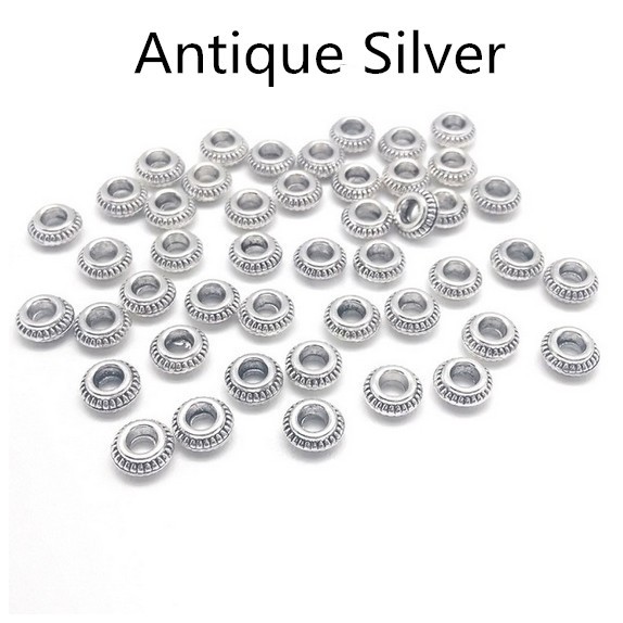 30Pcs Manik-Manik Spacer Bulat Flat Bahan Alloy Metal Ukuran 3mm X 7mm Untuk Membuat Perhiasan