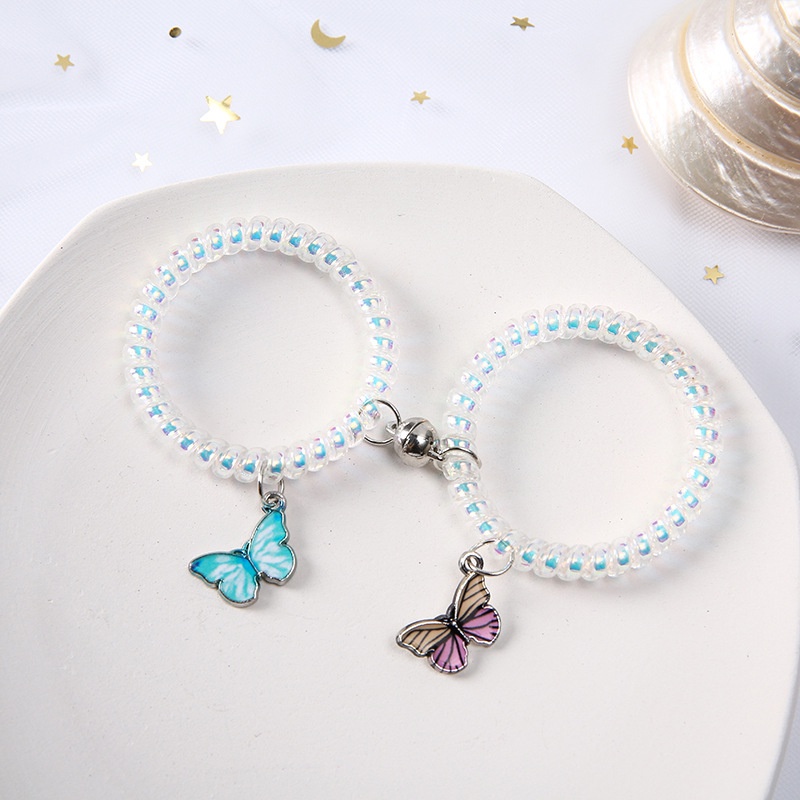 2Pcs Gelang Couple Magnet BLINGBLING KUPU Berkilau Pasangan Hip Hop Korea Fashion Butterfly Bracelet