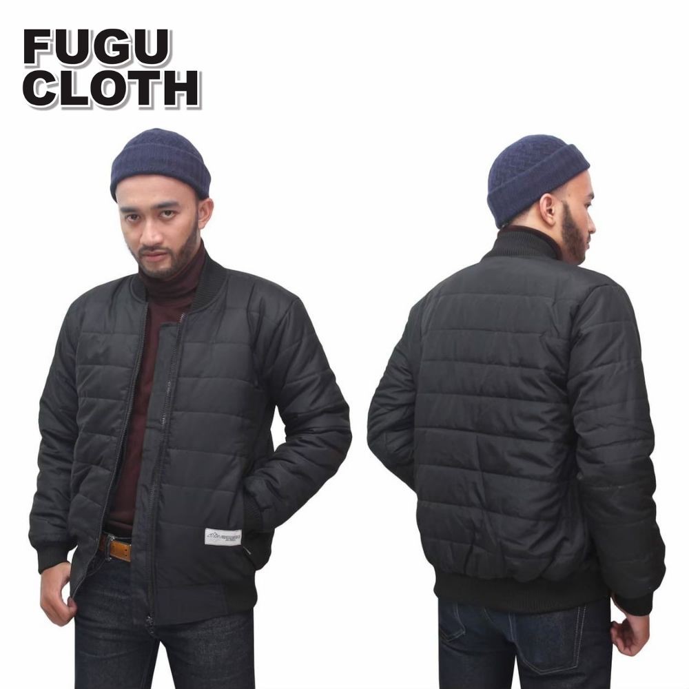 Jaket Bomber Puffer Tebal Polos Pria Jaket Mantel Motor Down Jacket Parasut Hitam Anti Angin Distro