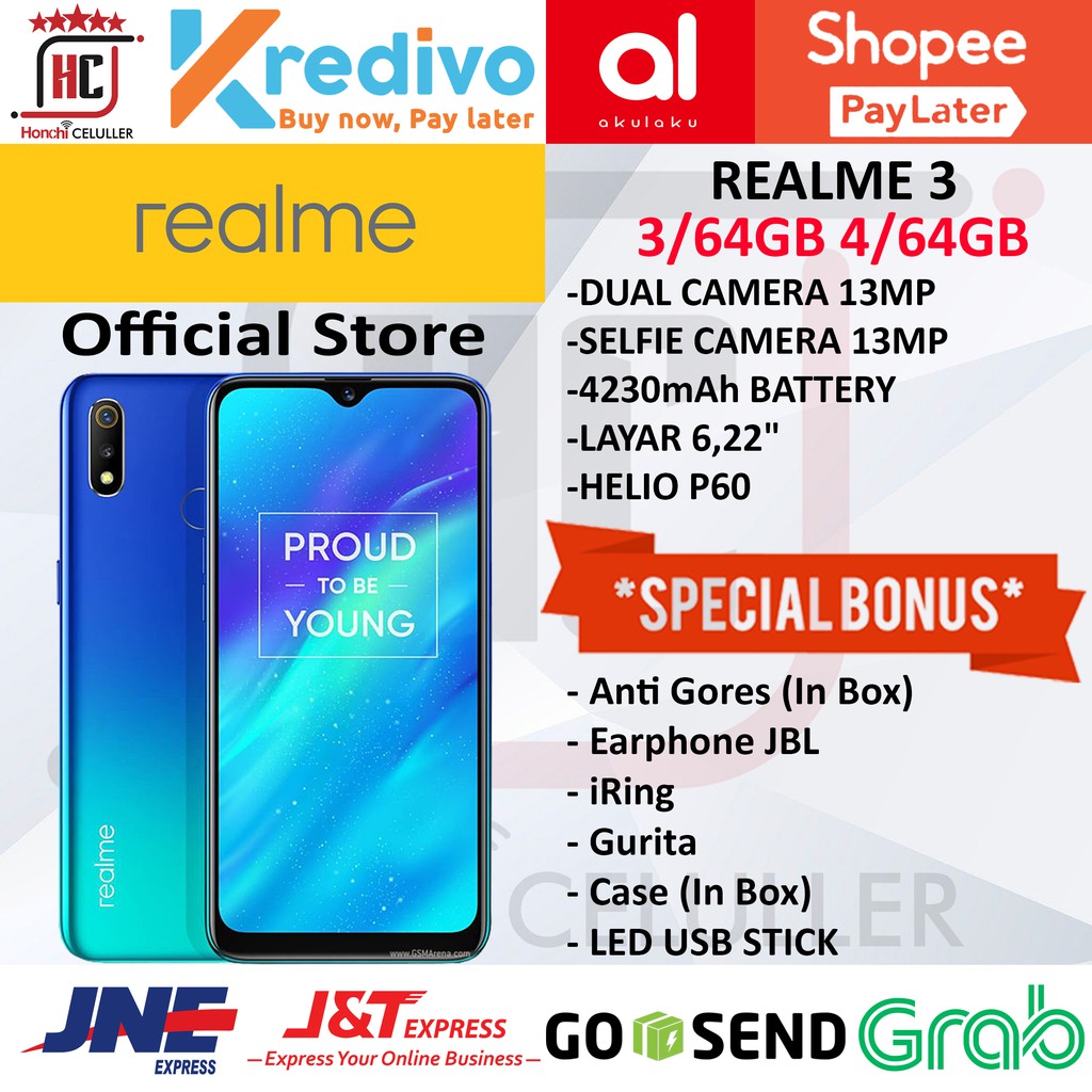 REALME 3 3/64GB 4/64GB GARANSI RESMI ORIGINAL FULL BONUS