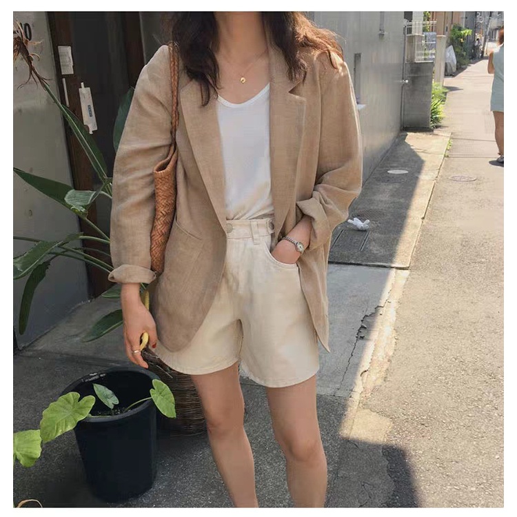 #Sisjuly# Jaket jas katun dan linen wanita baru jas wanita gaya Korea linen longgar gaya Inggris