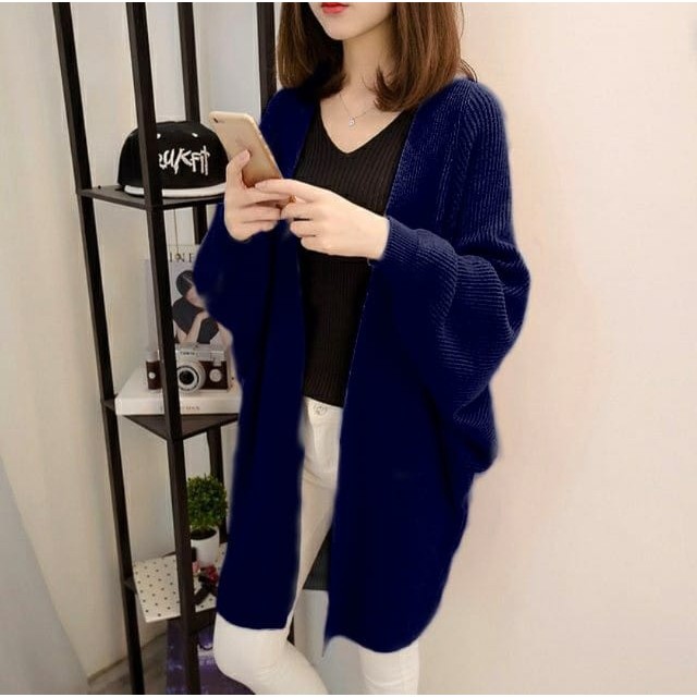 HOPYLOVY - Cardigan Rajut Wanita Oversize Tebal Scarleta