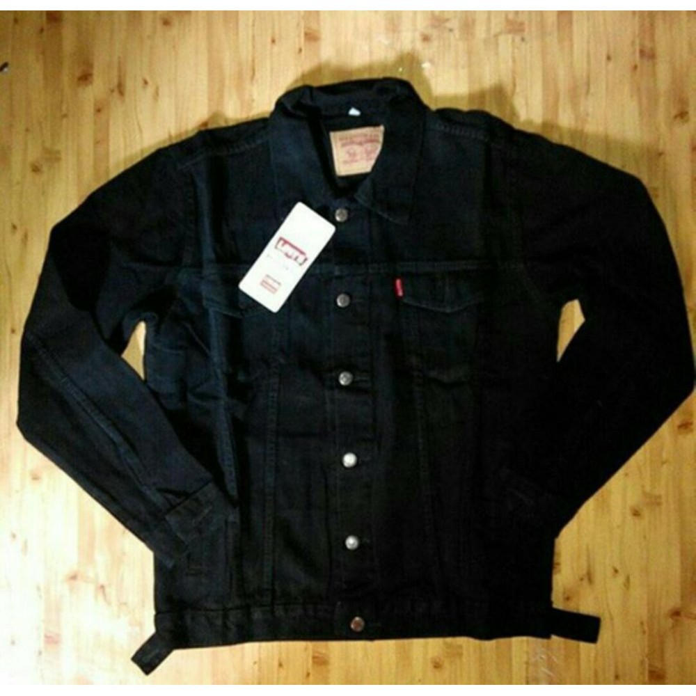 jaket jeans pria hitam polos original