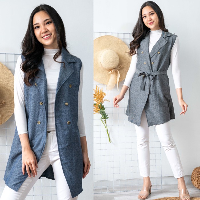 Vest Wanita Bunga Kardigan Tanpa Lengan Blazer Crop Katun Halus Z5L5 Tebal Kotak Rajut Murah Kekinia