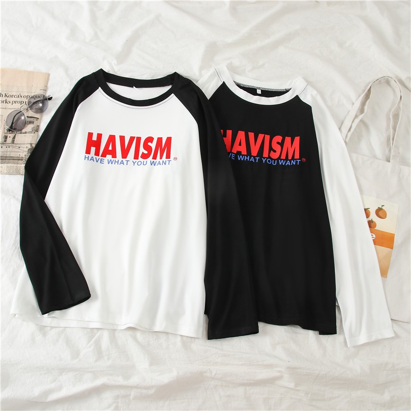 Oversize Tee Import - Tshirt Wanita Model Longgar Motif Tulisan Havism Lengan Panjang