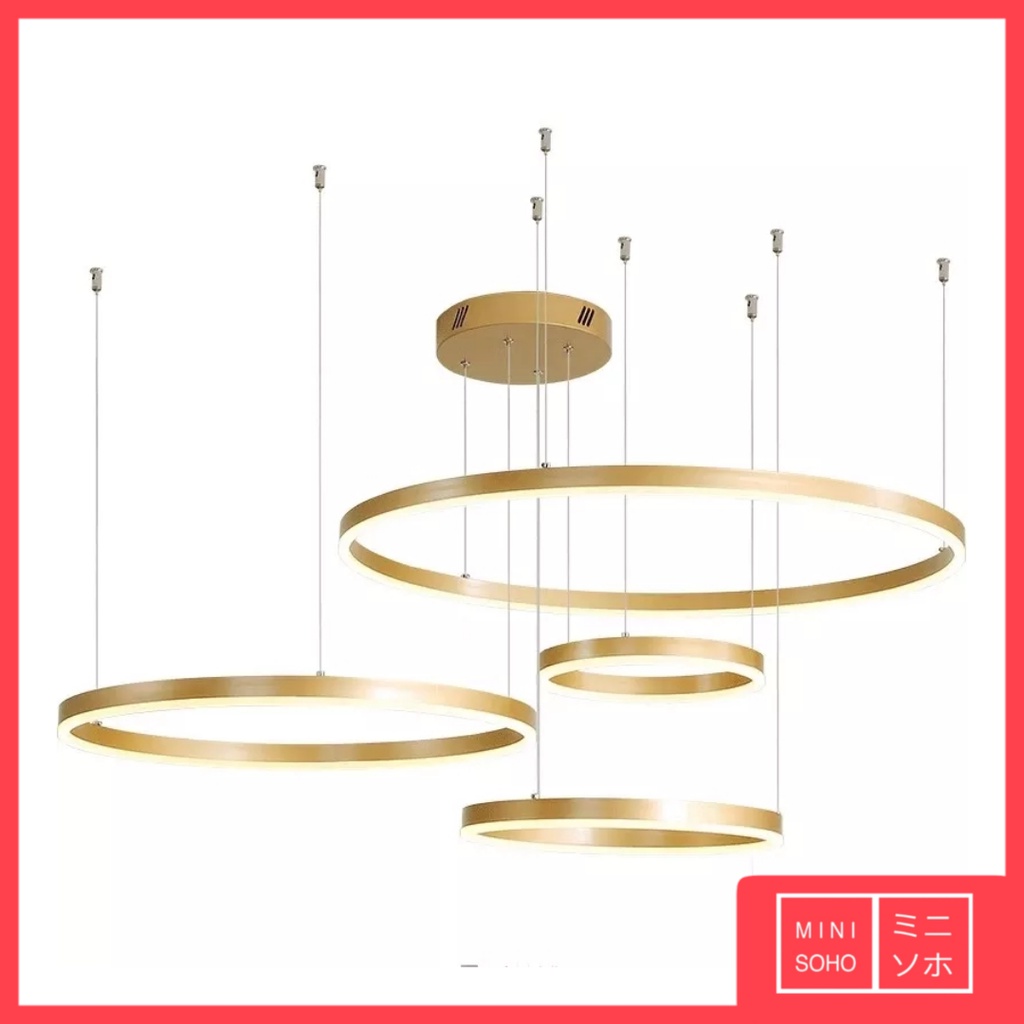 Lampu Gantung Hias Mewah Luxury Premium Minimalis Modern Aesthetic 4 Random Rings Pendant Ceiling LED - Gold