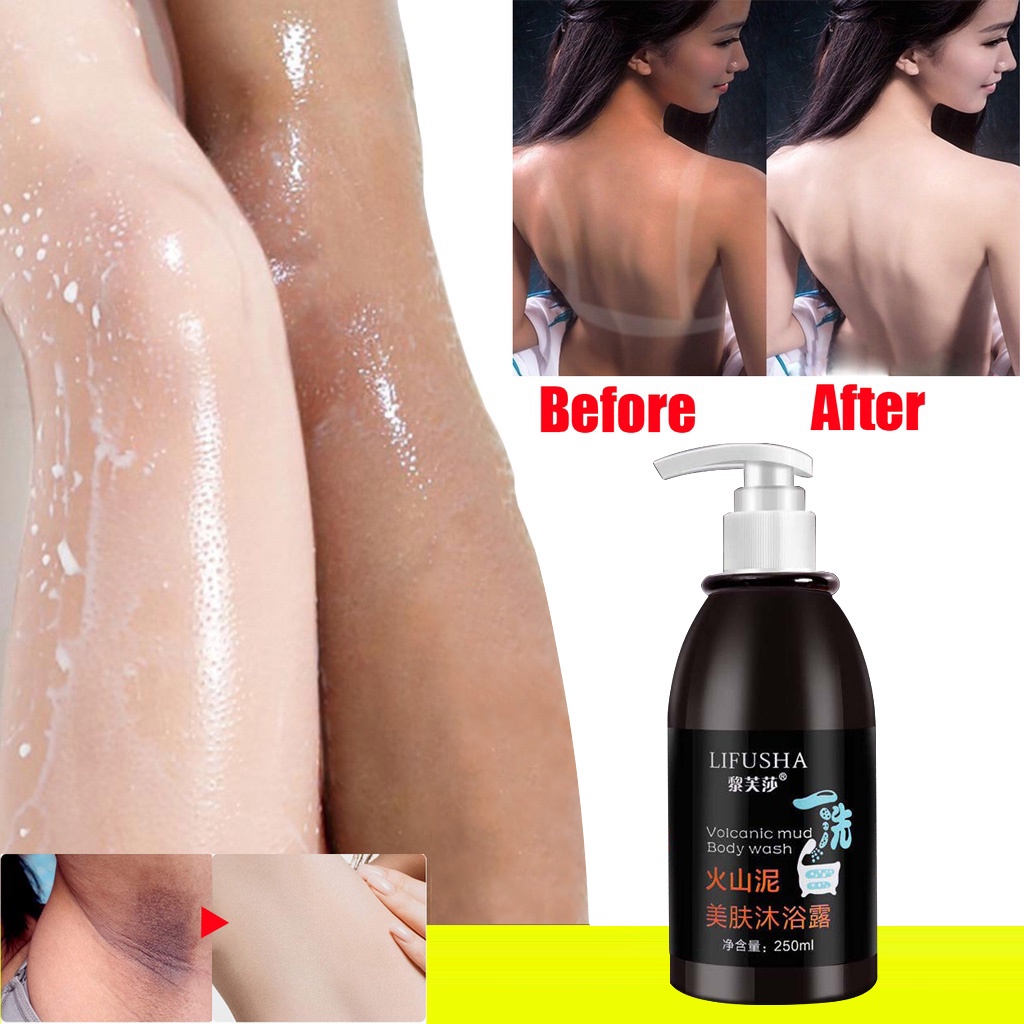 Sabun Pemutih Badan Pemutih Body Wash sabun pemutih badan permanen 250ml Lumpur Vulkanik  Memutihkan Eksfoliasi Memperbaiki Tekstur Kulit Wewangian Tahan Lama