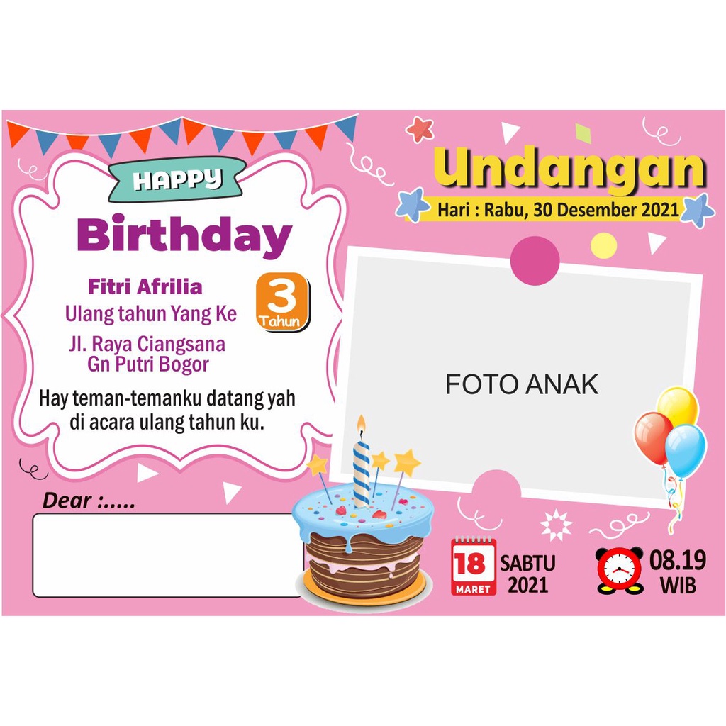 kartu ucapan ulang tahun/undangan ultah anak
