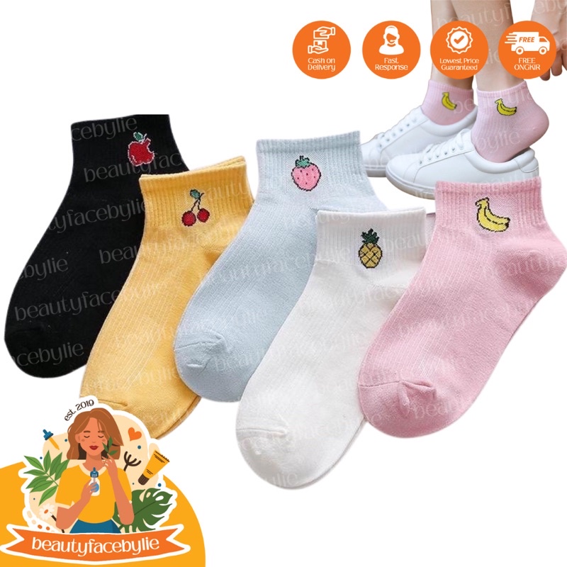 Kaos Kaki Motif Buah Cute Kaoskaki Pendek Socks Fruit Fashion Wanita Korea Import