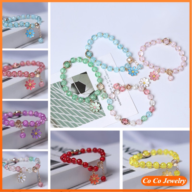 Girl's Crystal Daisy Flower Charm Bracelet for Women Fashion Jewelry Bangles